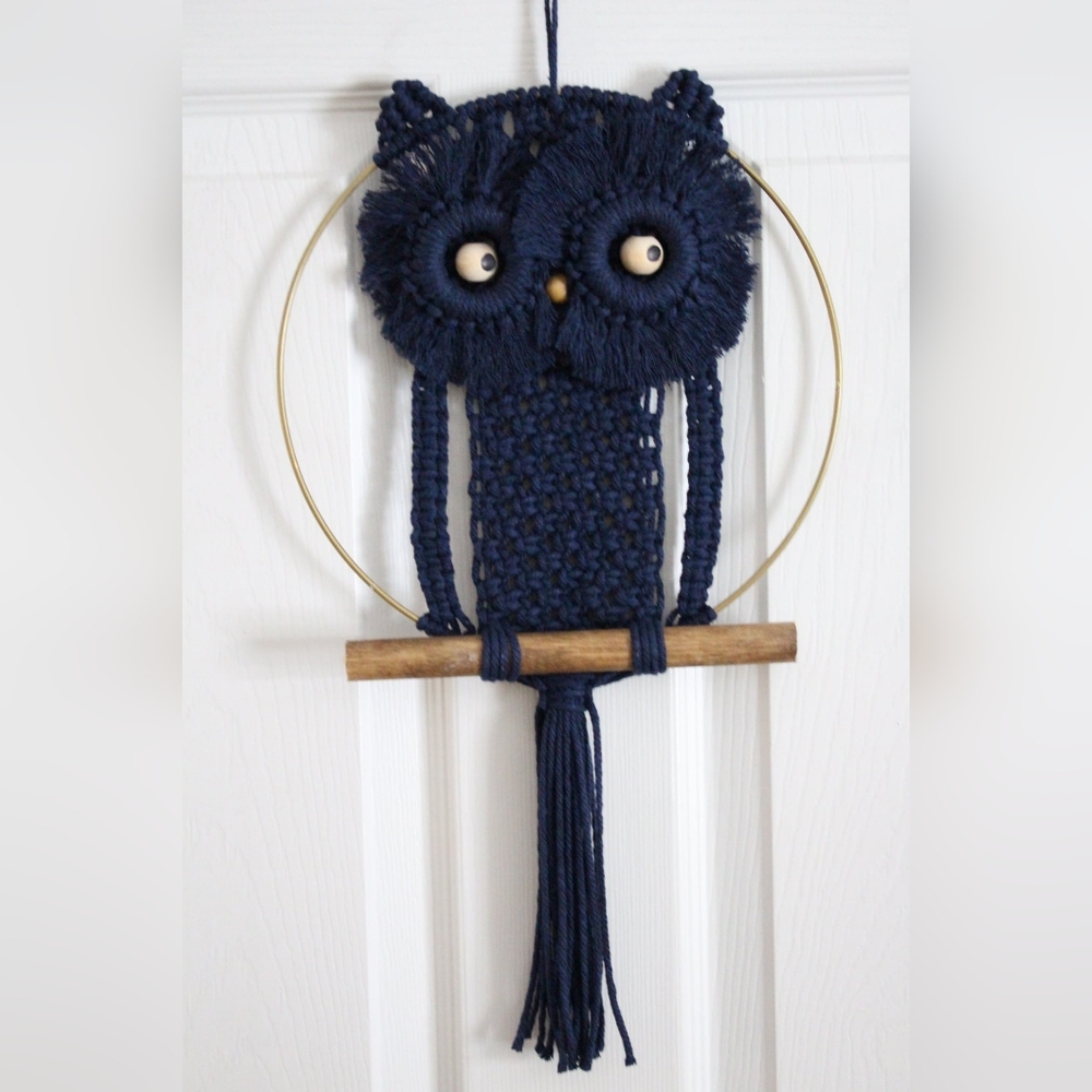 Handmade Macrame Owl Wall Hanging- Navy Blue